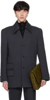 Bottega Veneta Gray Wool Stretch Tricotine Blazer In Shadow