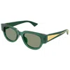 Bottega Veneta Engraved Logo Acetate Cat-eye Sunglasses In Green