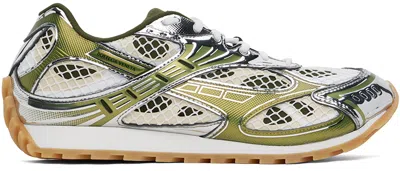 Bottega Veneta Green & Silver Orbit Sneakers In 2848 Mud White