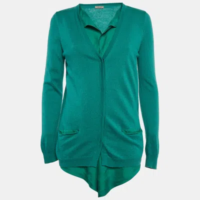 Pre-owned Bottega Veneta Green Cashmere And Silk Layered Cardigan S