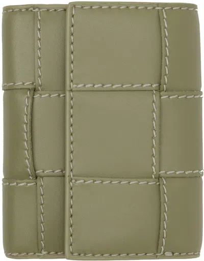 Bottega Veneta Green Cassette Tri-fold Zip Wallet In 2973 Trave-nat/trave