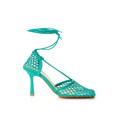 Bottega Veneta Fishnet Leather Sandals Heel 10 Cm In Green