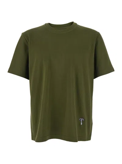 Bottega Veneta Green Crewneck T-shirt With Mushroom Embroidery On The Front In Cotton Man