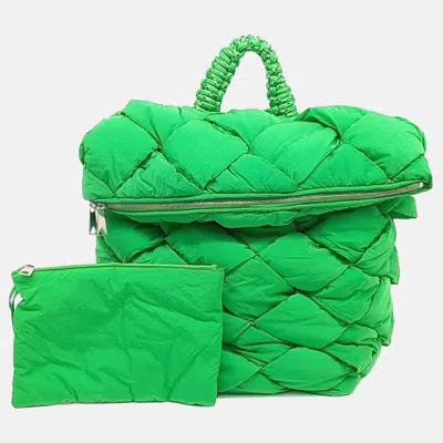 Pre-owned Bottega Veneta Green Fabric Cassette Backpack