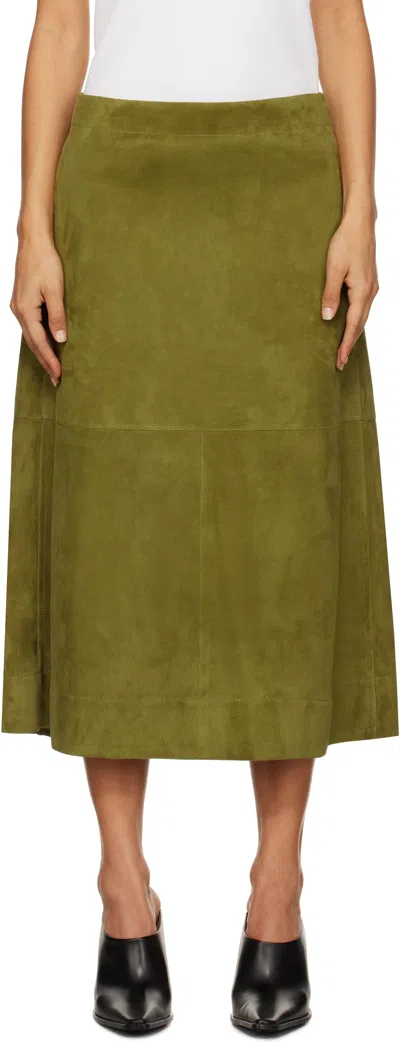 Bottega Veneta Suede Leather Midi Skirt Clothing In Green