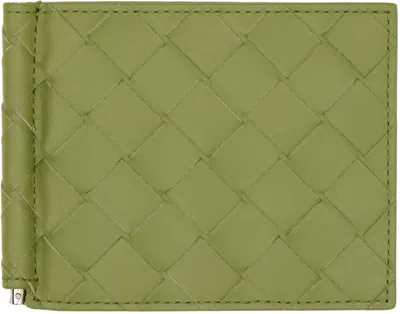 Bottega Veneta Green Intrecciato Bill Clip Wallet In 2442 Teal Leaf