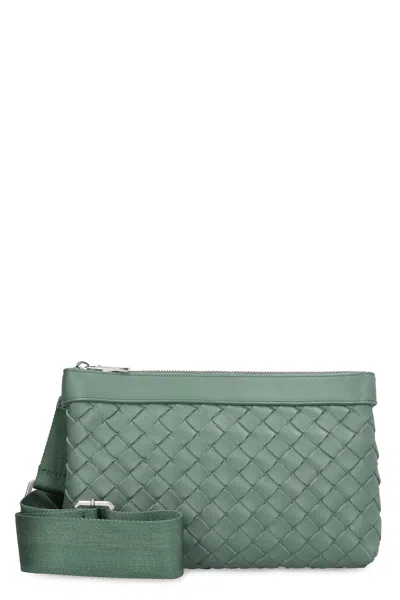 Bottega Veneta Green Intrecciato Duo Crossbody Handbag For Men