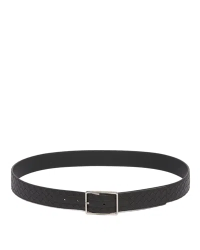 Bottega Veneta Green Intrecciato Leather Belt In Black