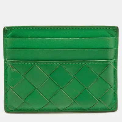 Pre-owned Bottega Veneta Green Intrecciato Leather Card Holder