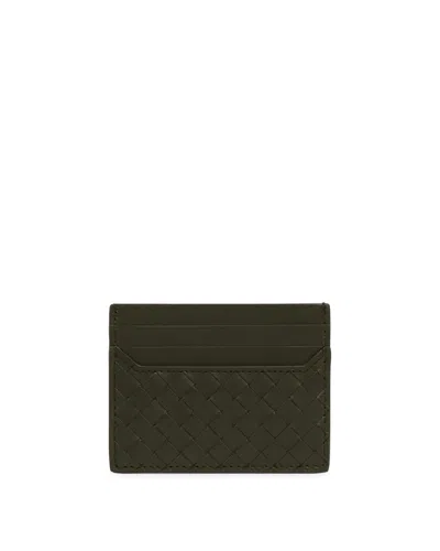 Bottega Veneta Green Intrecciato Leather Card Holder In Green Verde   #009640