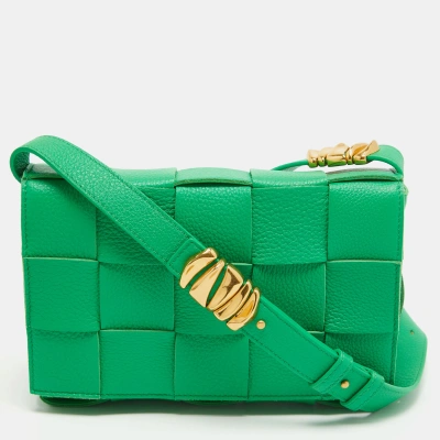 Pre-owned Bottega Veneta Green Intrecciato Leather Cassette Shoulder Bag