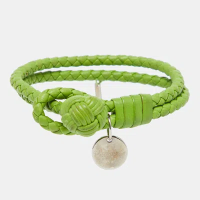Pre-owned Bottega Veneta Green Intrecciato Leather Double Knot Bracelet M