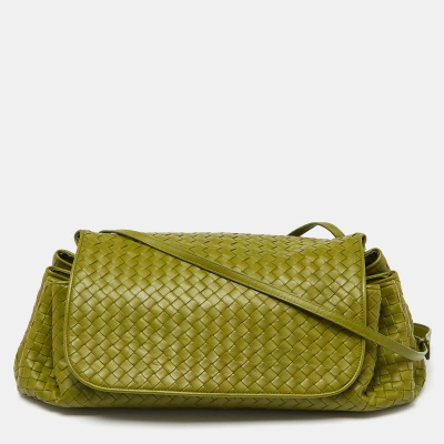Pre-owned Bottega Veneta Green Intrecciato Leather Drawstring Flap Bag