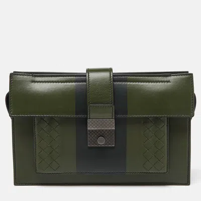 Pre-owned Bottega Veneta Green Intrecciato Leather Zip Pouch