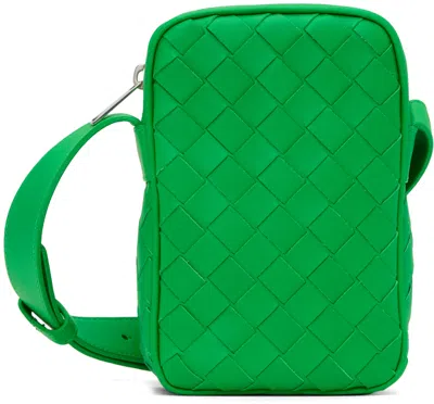 Bottega Veneta Green Intrecciato Messenger Bag In 3724 Parakeetsilver
