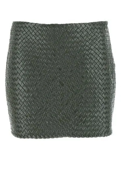 Bottega Veneta Green Intrecciato Raffia Mini Skirt For Women In Brown