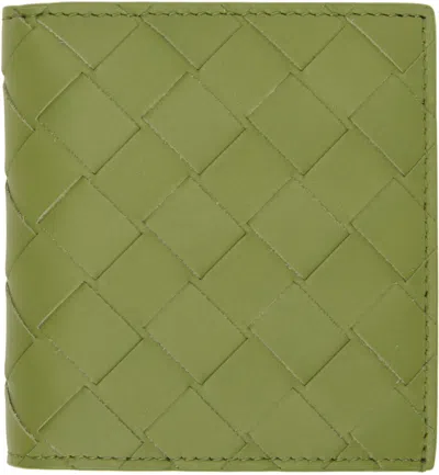 Bottega Veneta Green Intrecciato Slim Bi-fold Wallet In 2442 Teal Leaf