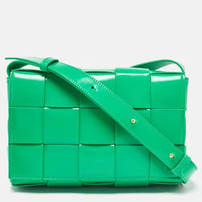 Pre-owned Bottega Veneta Green Intreccio Glazed Leather Cassette Shoulder Bag