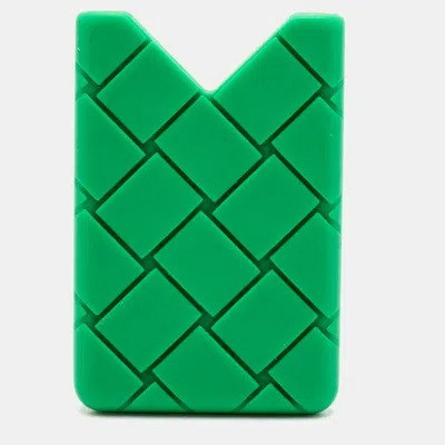 Pre-owned Bottega Veneta Green Intreccio Rubber Silicone Card Holder