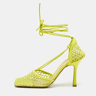 Pre-owned Bottega Veneta Green Leather And Mesh Stretch Ankle Strap Sandals Size 40