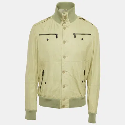 Pre-owned Bottega Veneta Green Leather Buttoned Jacket Xl