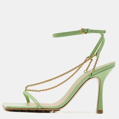 Pre-owned Bottega Veneta Green Leather Chain Stretch Sandals Size 37