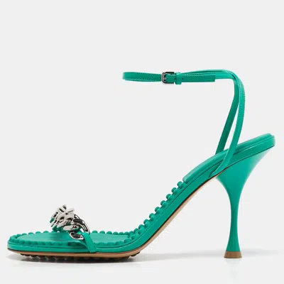 Pre-owned Bottega Veneta Green Leather Dot Ankle Strap Sandals Size 41