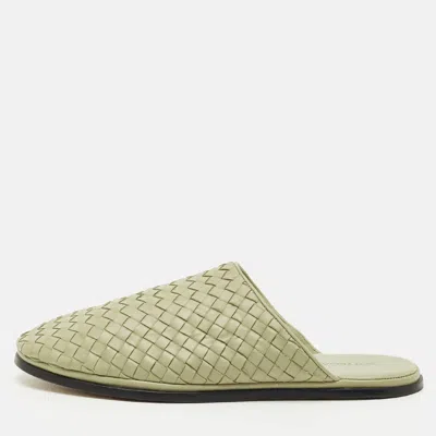 Pre-owned Bottega Veneta Green Leather Intrecciato Flat Mules Size 41