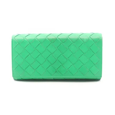 Pre-owned Bottega Veneta Green Leather Long Wallet (bi-fold) ()