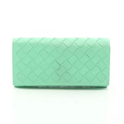 Pre-owned Bottega Veneta Green Leather Long Wallet (bi-fold) ()