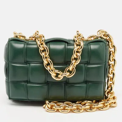 Pre-owned Bottega Veneta Green Leather Padded Chain Cassette Top Handle Bag