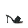 Bottega Veneta Green Intrecciato Lido Heeled Sandals In Black