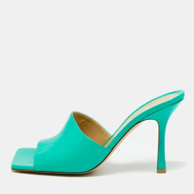 Pre-owned Bottega Veneta Green Leather Strech Slide Sandals Size 41