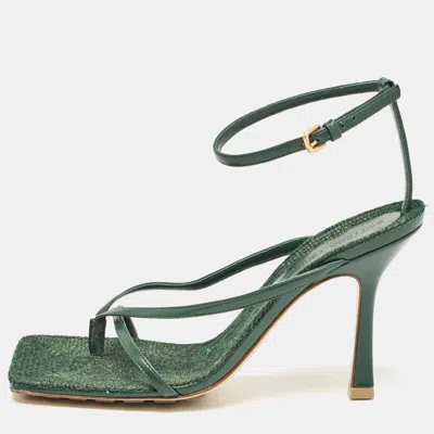 Pre-owned Bottega Veneta Green Leather Stretch Ankle Strap Sandals Size 37