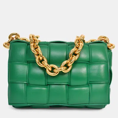 Pre-owned Bottega Veneta Green Maxi Intrecciato Leather Cassette Chain Shoulder Bag