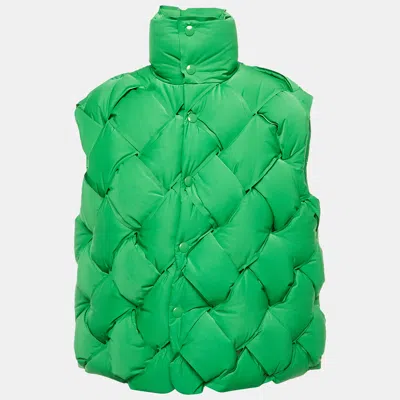 Pre-owned Bottega Veneta Green Nylon Intrecciato Down Shell Gilet M