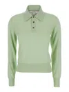 Bottega Veneta Green Polo With Classic Collar And Embroidered Logo On The Front In Light Cashmere Wo In Green