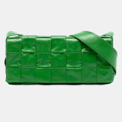 Pre-owned Bottega Veneta Green Stretch Paper Calfskin Intrecciato Cassette Crossbody