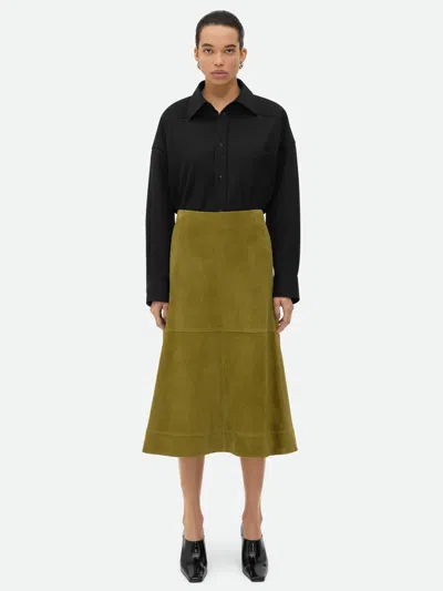 Bottega Veneta Suede Leather Midi Skirt Clothing In Green