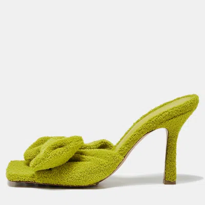 Pre-owned Bottega Veneta Green Terry Fabric Bow Slide Sandals Size 39