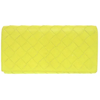 Pre-owned Bottega Veneta Green Yellow Intrecciato Long Wallet (bi-fold) () In Green, Yellow
