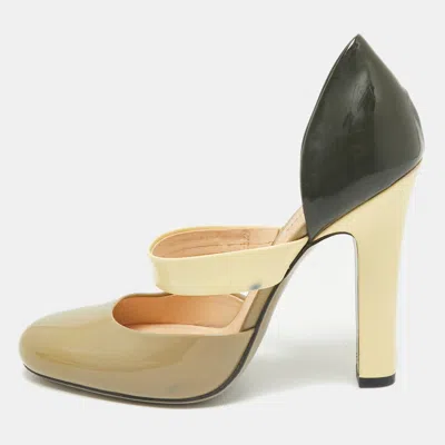 Pre-owned Bottega Veneta Green/black Patent Leather Mary Jane Pumps Size 37 In Multi