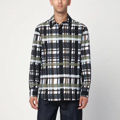 BOTTEGA VENETA GREEN/BLACK/WHITE CHECK PATTERN SHIRT