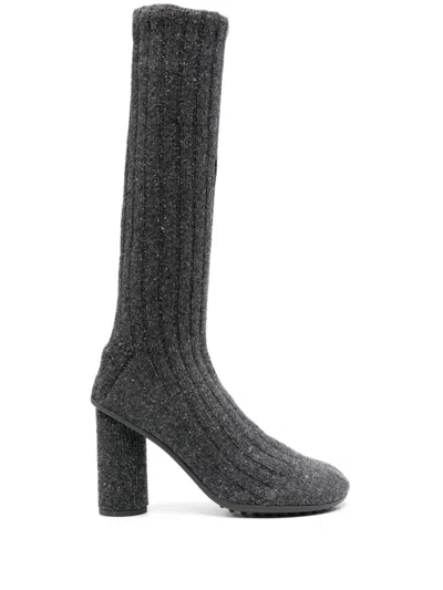 BOTTEGA VENETA GREY ATOMIC 90 RIBBED-KNIT BOOTS