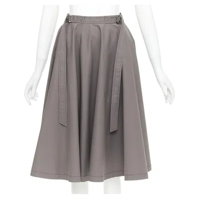 Pre-owned Bottega Veneta Grey Cotton Adjustable 2 Sided Utility Flare Midi Skirt It36 Xxs In Gray