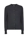 Bottega Veneta Grey Crewneck Cardigan With Knot Buttons Closure And Ribbed Knit In Wool Woman