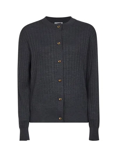 BOTTEGA VENETA GREY FLAT RIB KNIT CARDIGAN