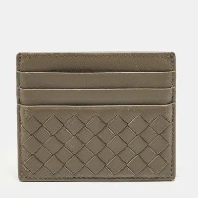 Pre-owned Bottega Veneta Grey Intrecciato Leather Card Holder In Gray