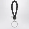 Bottega Veneta Tourmaline Blue Intrecciato Leather Key Ring In Gray