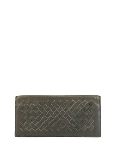 Pre-owned Bottega Veneta Grey Intrecciato Leather Long Wallet (authentic Pre-loved)